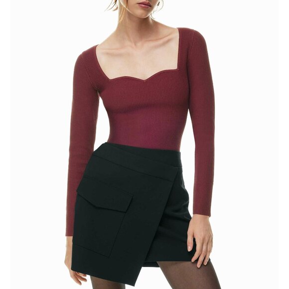 Last Chance! New Aritzia Sculpt Knit Sweetheart Sweater Grapevine Red Small $98 - Picture 2 of 7
